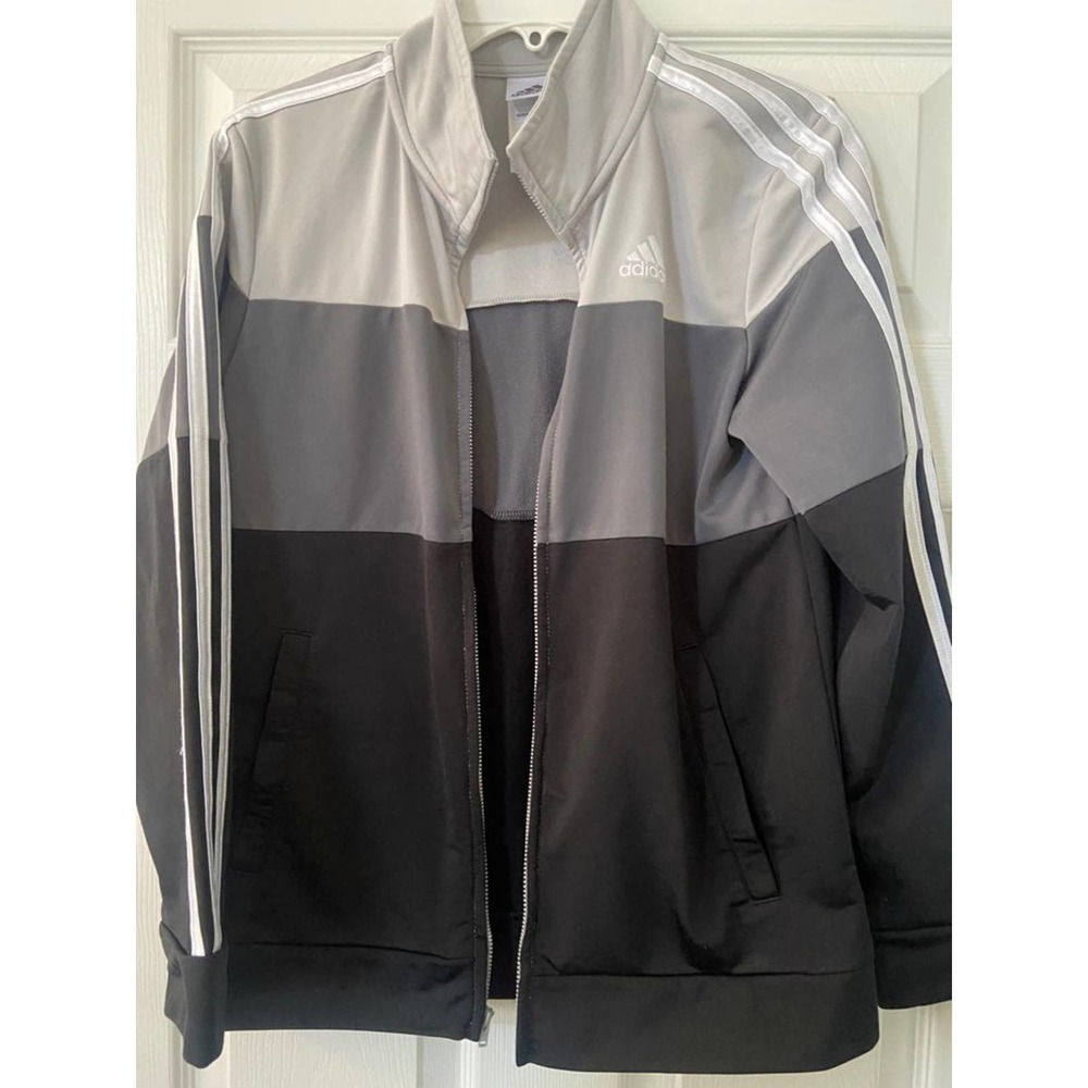 Adidas tricot jacket color block grey  Size boys L 14/16